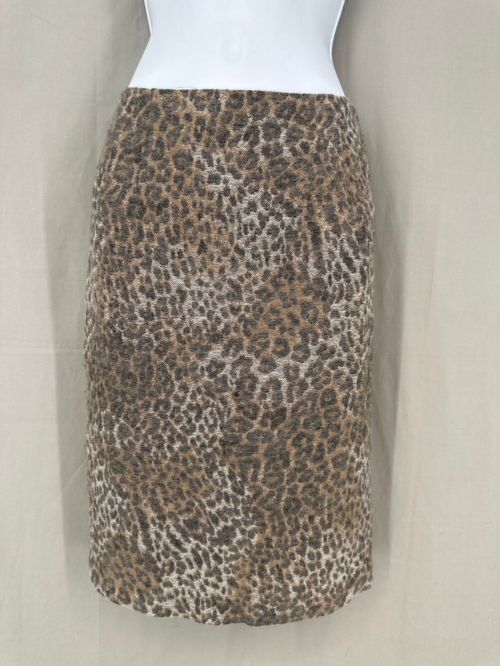Y2K Vintage Skirt Small Brown Leopard Animal Print Mini Pencil Mini 90s Wool